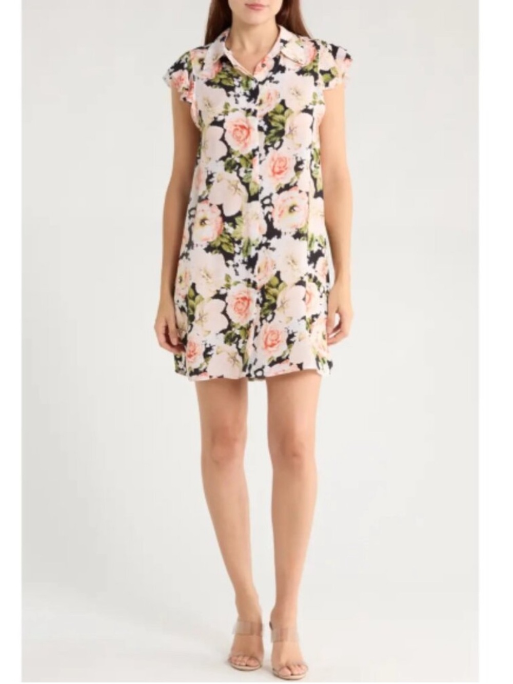 Alice + Olivia 'Jem' Floral-Print Mini Shirt-Dress, Morningside/ Black Large